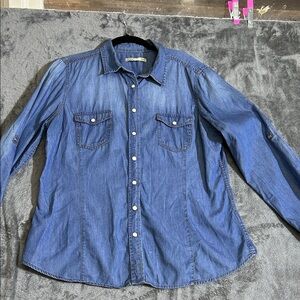 Blue Denim Shirt size 2X fitted long sleeve